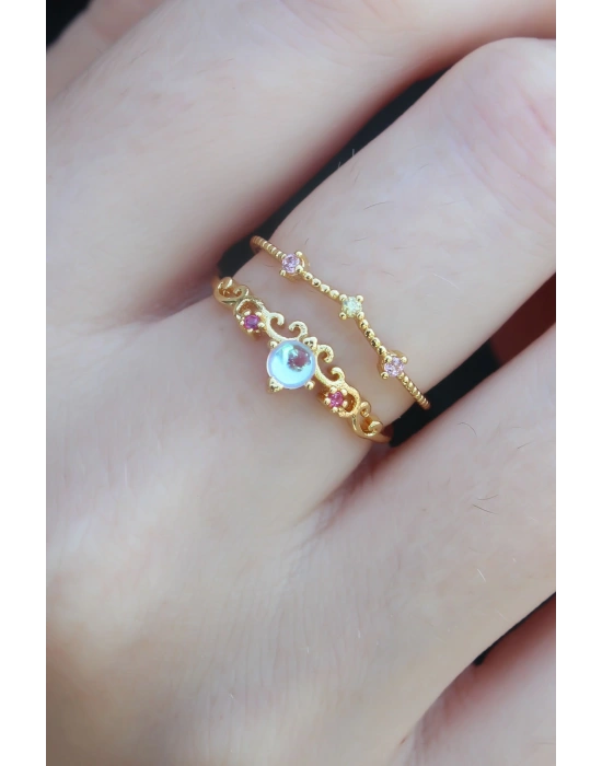 Gold Renk Zirkon Taşlı Taç Model Kadın Yüzük