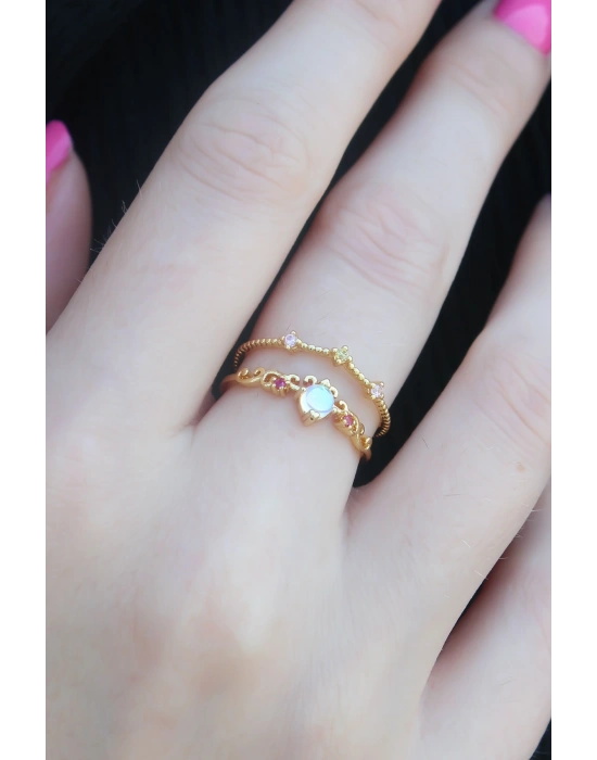 Gold Renk Zirkon Taşlı Taç Model Kadın Yüzük