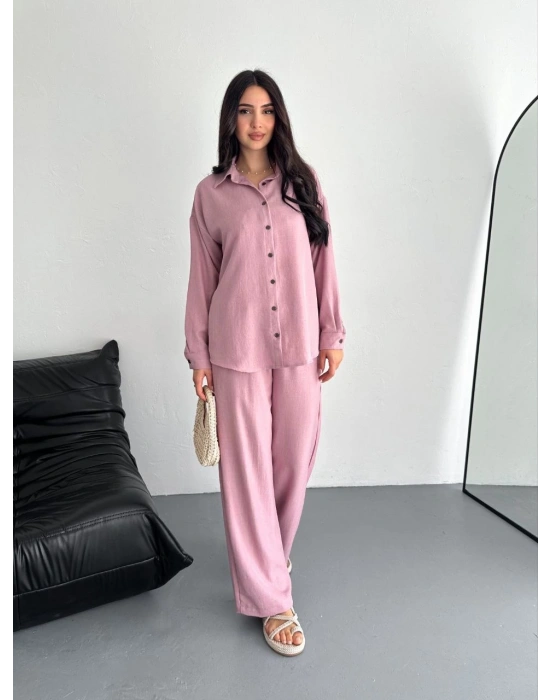 Gömlek Pantolon ikili Takım - Toz Pembe