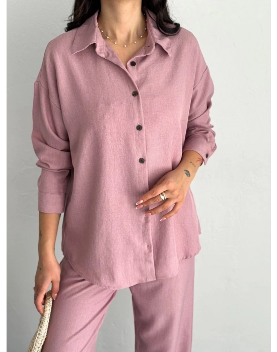 Gömlek Pantolon ikili Takım - Toz Pembe