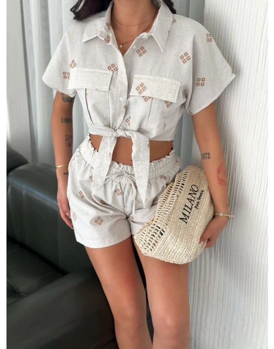 Gömlek şort keten takım s1052-1056