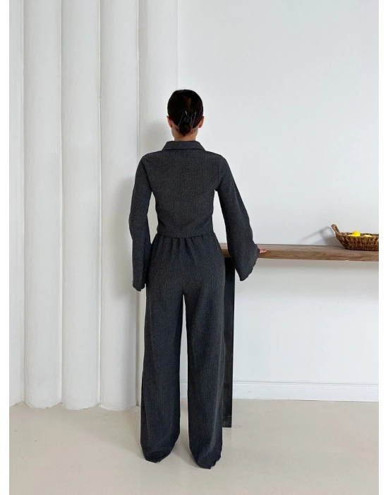 Gömlek yaka kaplama düğmeli takım antrasit st265866