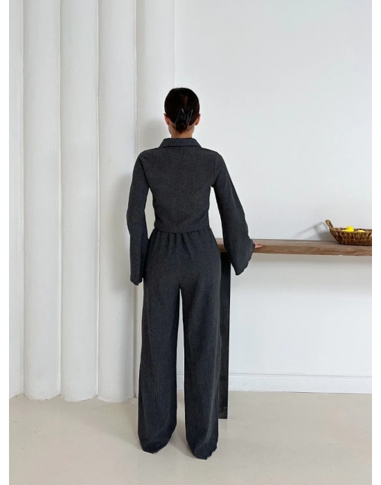 Gömlek yaka kaplama düğmeli takım antrasit st265866