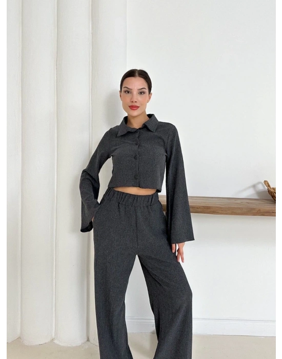 Gömlek yaka kaplama düğmeli takım antrasit st265866