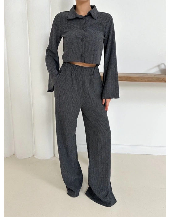 Gömlek yaka kaplama düğmeli takım antrasit st265866