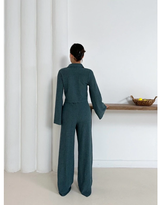 Gömlek yaka kaplama düğmeli takım petrol yeşili st265866
