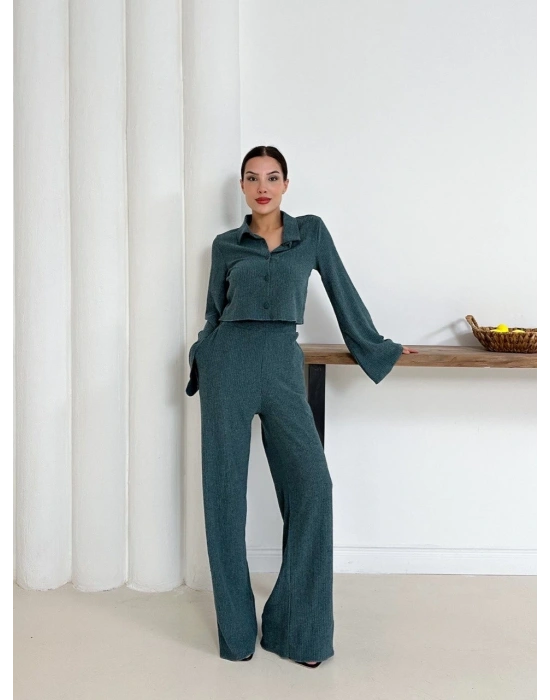 Gömlek yaka kaplama düğmeli takım petrol yeşili st265866