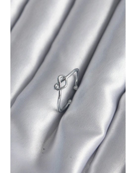 Gümüş Renk Düğüm Kalp Model Kadın Yüzük