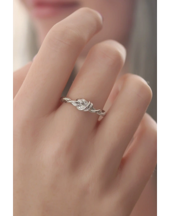 Gümüş Renk Halat Düğüm Model Kadın Yüzük