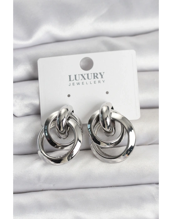 Gümüş Renk Halka Model Pirinç Kadın Küpe