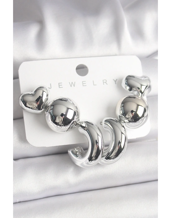 Gümüş Renk Kalp Halka Figür CCB Plastik Kadın Küpe Seti