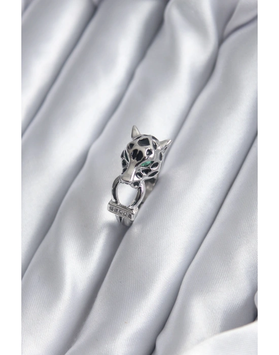 Gümüş Renk Kaplan Model Zirkon Taş Detay VİP Kadın Yüzük