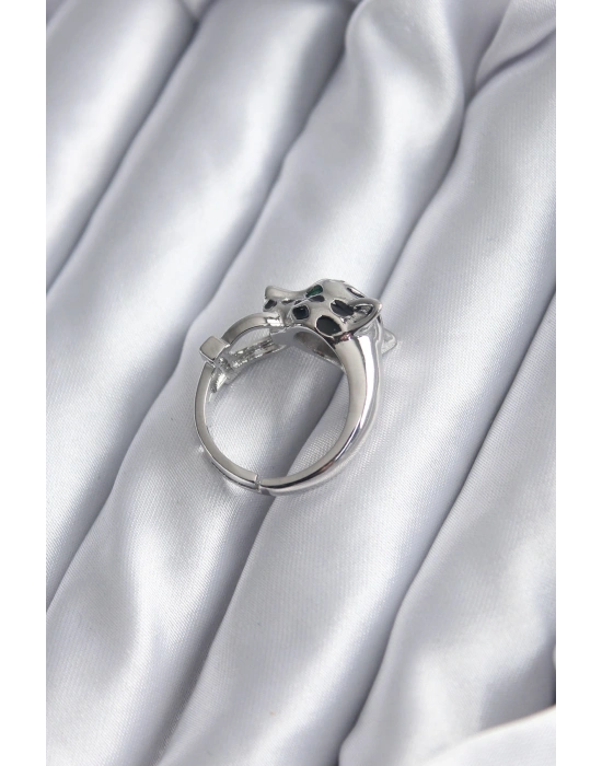 Gümüş Renk Kaplan Model Zirkon Taş Detay VİP Kadın Yüzük