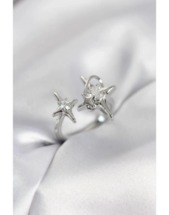 Gümüş Renk Kutup Yıldızı Model Zirkon Taşlı Kadın Yüzük