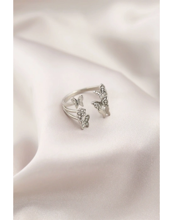 Gümüş Renk Metal Kelebek Model Kadın Yüzük