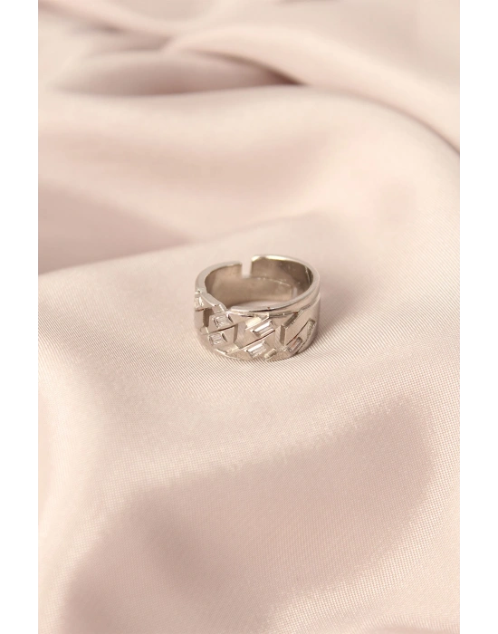 Gümüş Renk Metal Taşlı Model Ayarlanabilir Kadın Yüzük