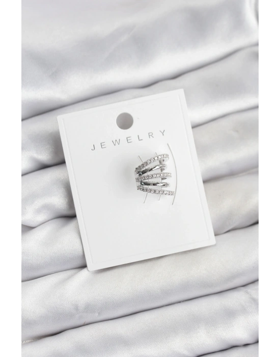 Gümüş Renk Pirinç Zirkon Taşlı Kıkırdak Earcuff Küpe