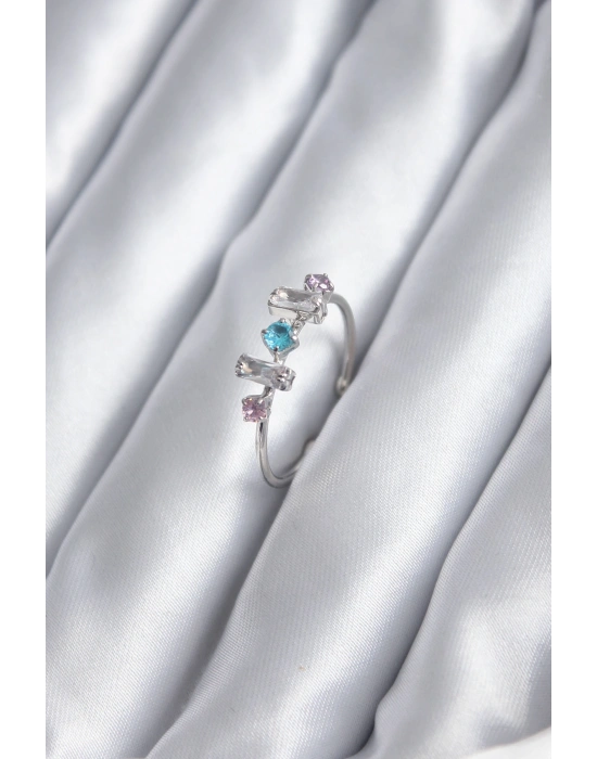 Gümüş Renk Renkli Zirkon Taşlı Kadın Yüzük