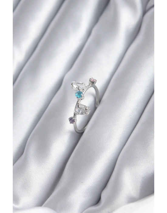 Gümüş Renk Renkli Zirkon Taşlı Kadın Yüzük
