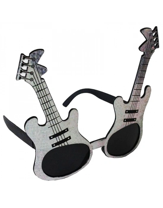 Gümüş Renk Rockn Roll Gitar Şekilli Parti Gözlüğü 15x15 cm