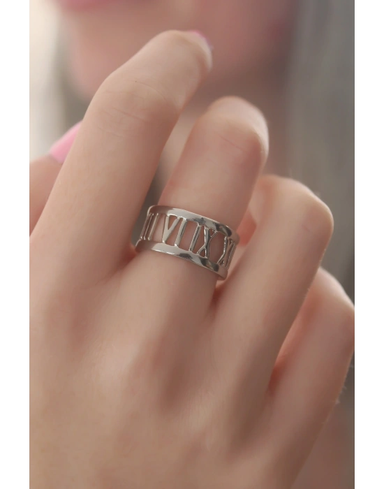 Gümüş Renk Roma Rakam Model Kadın Yüzük