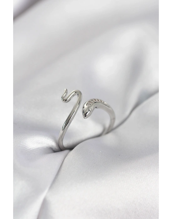 Gümüş Renk Yılan Model Zirkon Taşlı Kadın Yüzük