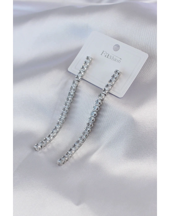 Gümüş Renk Zirkon Taşlı Kadın Küpe