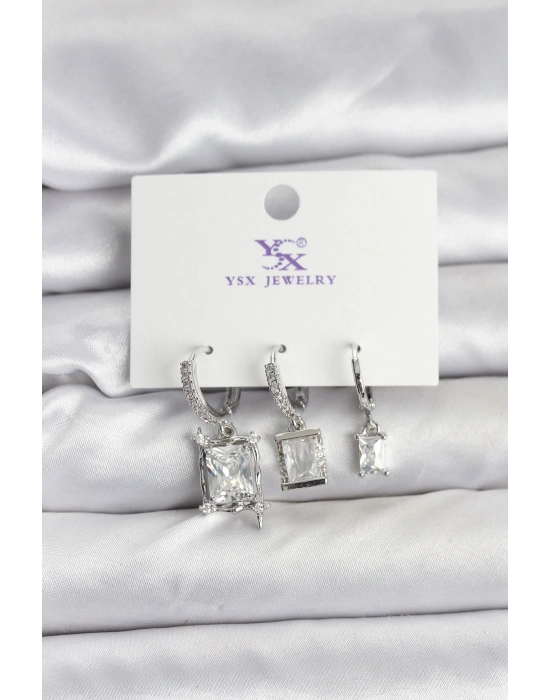 Gümüş Renk Zirkon Taşlı Kadın Küpe