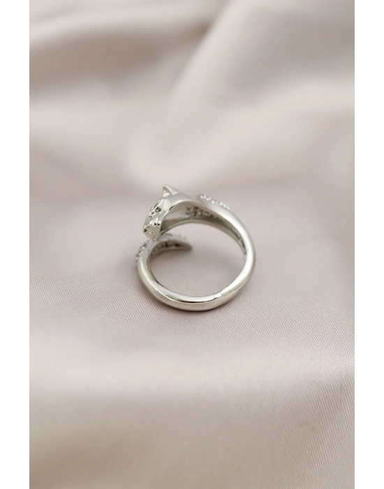 Gümüş Renkli Metal Kaplan Model Zirkon Taşlı Kadın Yüzük