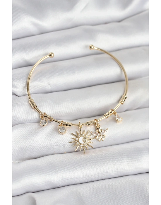 Güneş Charmlı Gold Renk Pirinç Kadın Bileklik