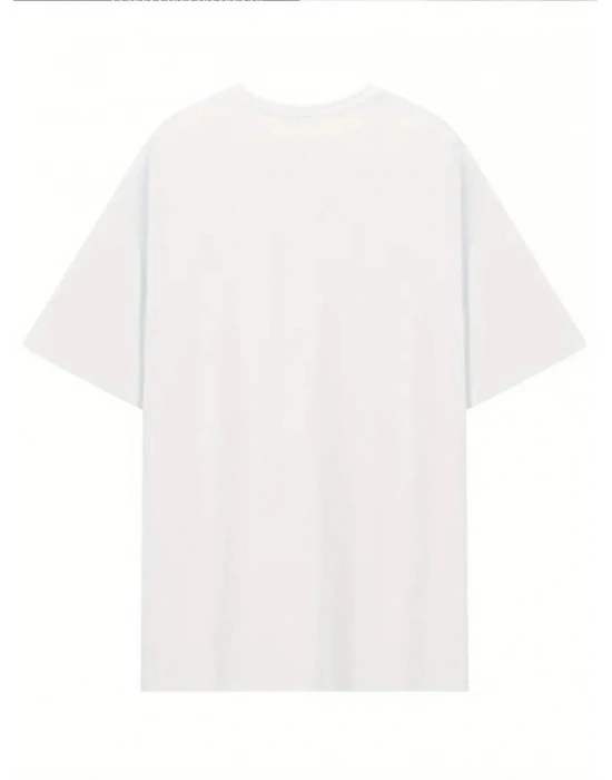 [Günlük T-Shirt] Hafif Kadın Günlük T-Shirt | Bol Kesim, Kısa Kollu, Yuvarlak Yaka, Eğlenceli Karikatür Ayı ve Umrumda Değil Baskı - Günlük Stil, İlkbahar/Yaz- Beyaz