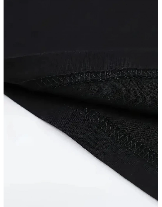 [Günlük T-Shirt] Hafif Kadın Günlük T-Shirt | Bol Kesim, Kısa Kollu, Yuvarlak Yaka, Eğlenceli Karikatür Ayı ve Umrumda Değil Baskı - Günlük Stil, İlkbahar/Yaz- Siyah