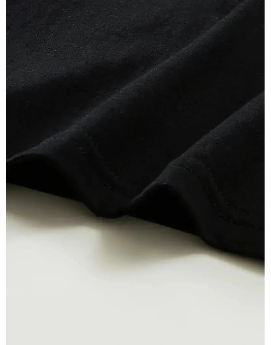 [Günlük T-Shirt] Hafif Kadın Günlük T-Shirt | Bol Kesim, Kısa Kollu, Yuvarlak Yaka, Eğlenceli Karikatür Ayı ve Umrumda Değil Baskı - Günlük Stil, İlkbahar/Yaz- Siyah