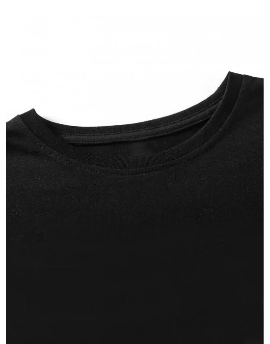 [Günlük T-Shirt] Hafif Kadın Günlük T-Shirt | Bol Kesim, Kısa Kollu, Yuvarlak Yaka, Eğlenceli Karikatür Ayı ve Umrumda Değil Baskı - Günlük Stil, İlkbahar/Yaz- Siyah