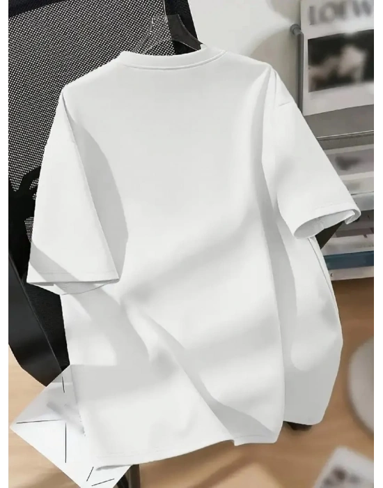 [Günlük T-Shirt] Hafif Kadın Günlük T-Shirt | Bol Kesim, Kısa Kollu, Yuvarlak Yaka, Eğlenceli Karikatür Ayı ve Umrumda Değil Baskı - Günlük Stil, İlkbahar/Yaz- Beyaz