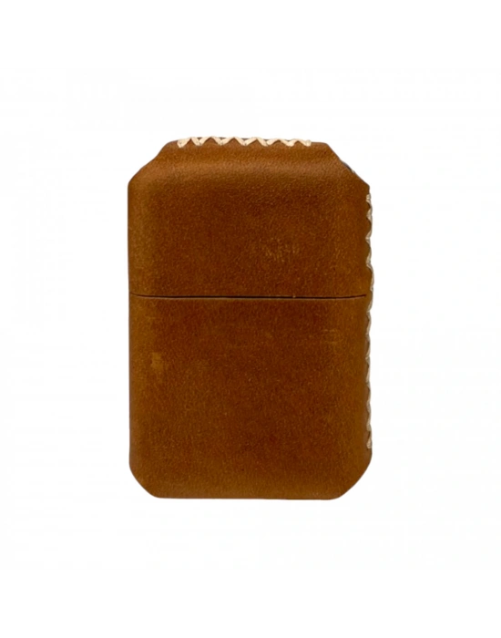 Handmade El Yapımı Hakiki Deri Zippo Modeli Çakmak - AG02001 - Açık Kahverengi