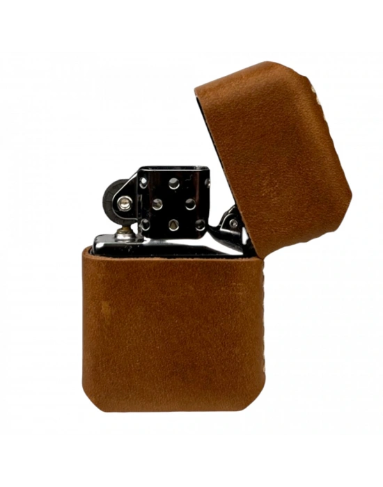 Handmade El Yapımı Hakiki Deri Zippo Modeli Çakmak - AG02001 - Açık Kahverengi