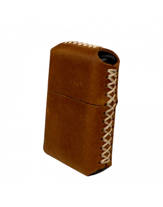Handmade El Yapımı Hakiki Deri Zippo Modeli Çakmak - AG02001 - Açık Kahverengi