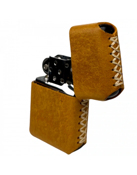 Handmade El Yapımı Hakiki Deri Zippo Modeli Çakmak - AG02001 - Camel