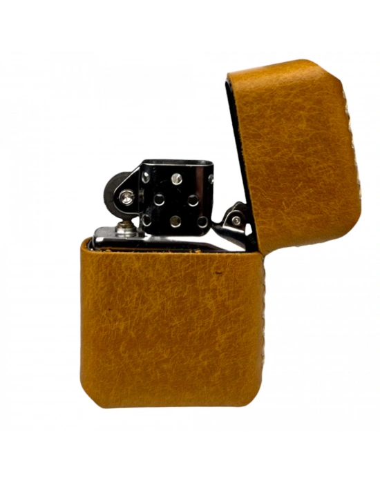 Handmade El Yapımı Hakiki Deri Zippo Modeli Çakmak - AG02001 - Camel