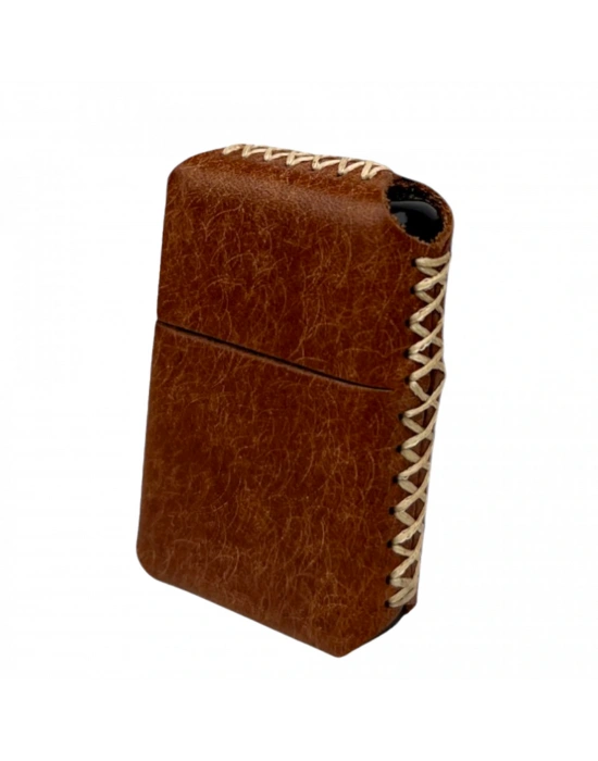 Handmade El Yapımı Hakiki Deri Zippo Modeli Çakmak - AG02001 - Kahverengi