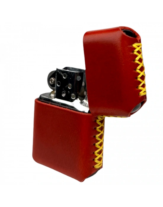 Handmade El Yapımı Hakiki Deri Zippo Modeli Çakmak - AG02001 - Kırmızı