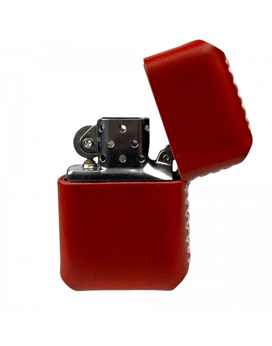 Handmade El Yapımı Hakiki Deri Zippo Modeli Çakmak - AG02001 - Kırmızı