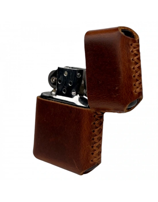 Handmade El Yapımı Hakiki Deri Zippo Modeli Çakmak - AG02001 - Koyu Kahverengi