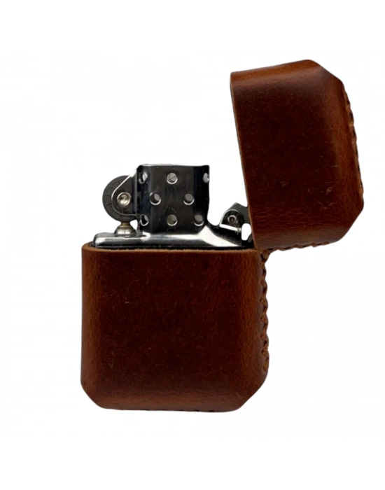 Handmade El Yapımı Hakiki Deri Zippo Modeli Çakmak - AG02001 - Koyu Kahverengi
