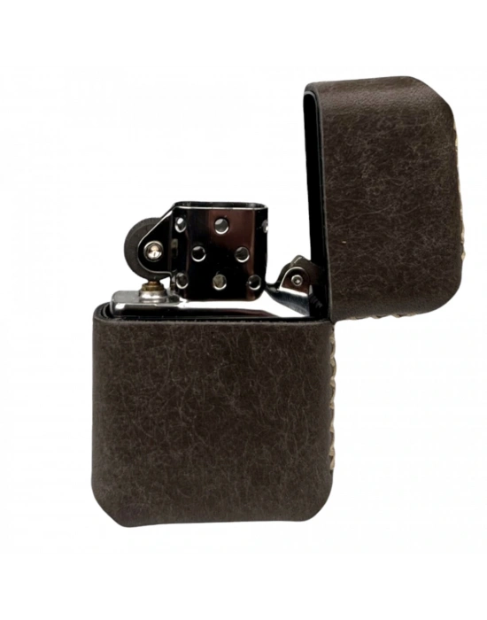Handmade El Yapımı Hakiki Deri Zippo Modeli Çakmak - AG02001 - Koyu Vizon