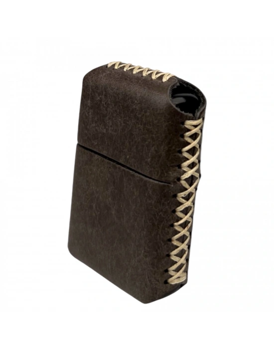 Handmade El Yapımı Hakiki Deri Zippo Modeli Çakmak - AG02001 - Koyu Vizon