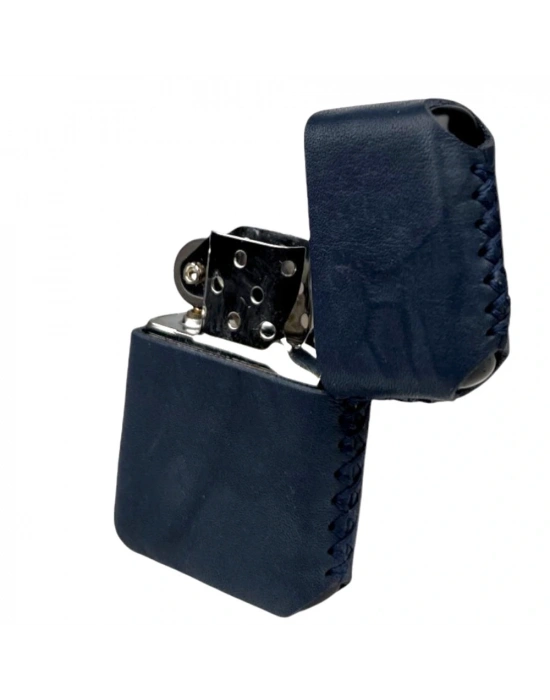 Handmade El Yapımı Hakiki Deri Zippo Modeli Çakmak - AG02001 - Lacivert