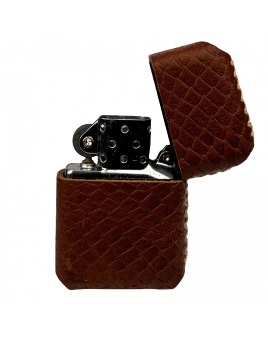 Handmade El Yapımı Hakiki Deri Zippo Modeli Çakmak - AG02001 - Taba