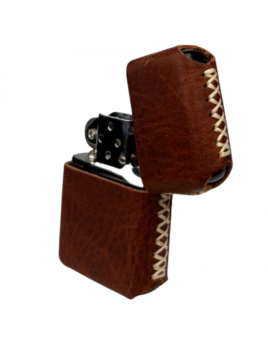 Handmade El Yapımı Hakiki Deri Zippo Modeli Çakmak - AG02001 - Tobacco